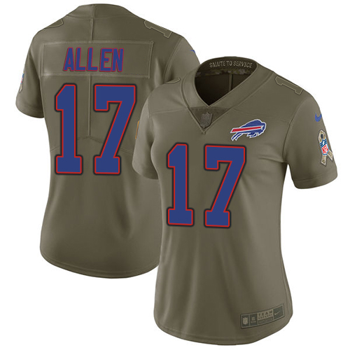 Nike Buffalo Bills #17 Josh Allen Olive Women’s Stitched NFL Limited 2017 Salute to Service Jersey