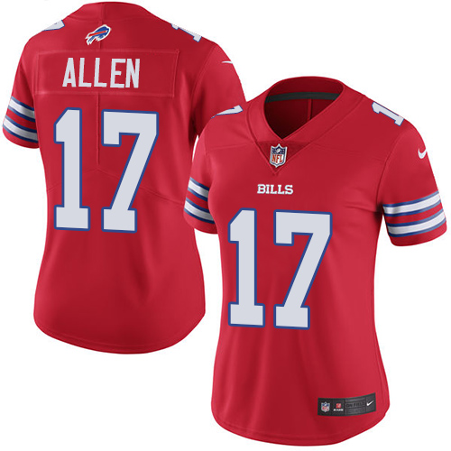 Nike Buffalo Bills #17 Josh Allen Red Women’s Stitched NFL Limited Rush Jersey