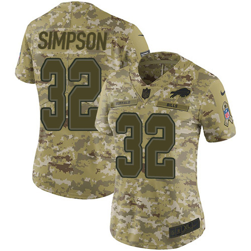 Nike Buffalo Bills #32 O. J. Simpson Camo Women’s Stitched NFL Limited 2018 Salute to Service Jersey