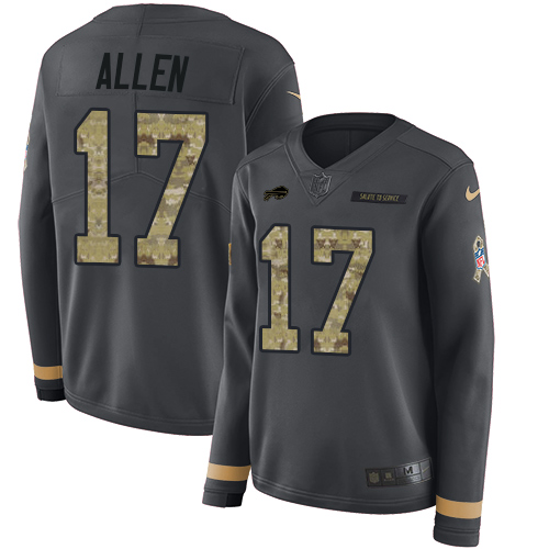 Nike Buffalo Bills #17 Josh Allen Anthracite Salute to Service Women’s Stitched NFL Limited Therma Long Sleeve Jersey