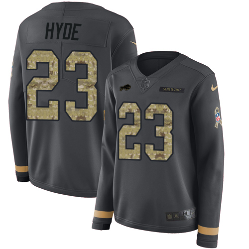 Nike Buffalo Bills #23 Micah Hyde Anthracite Salute to Service Women’s Stitched NFL Limited Therma Long Sleeve Jersey