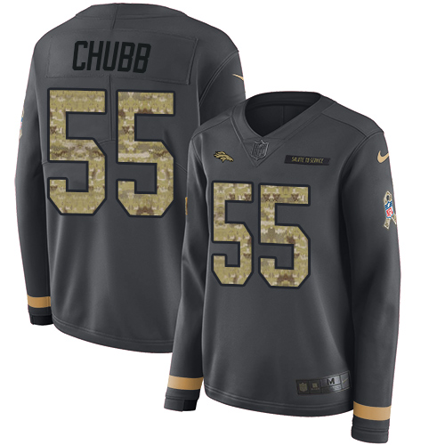 Nike Denver Broncos #55 Bradley Chubb Anthracite Salute to Service Women’s Stitched NFL Limited Therma Long Sleeve Jersey
