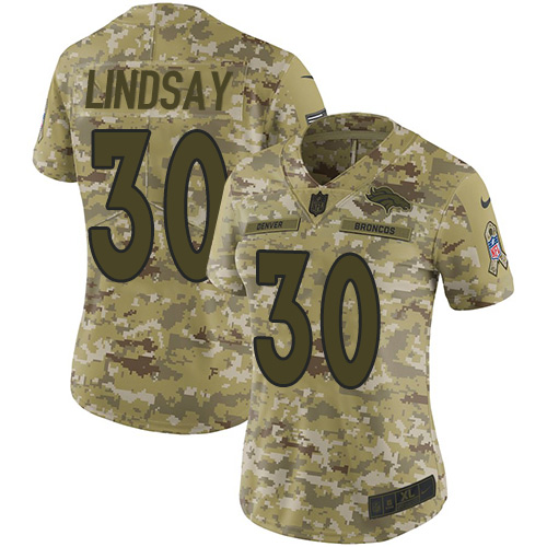 Nike Denver Broncos #30 Phillip Lindsay Camo Women’s Stitched NFL Limited 2018 Salute to Service Jersey