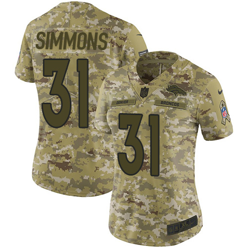 Nike Denver Broncos #31 Justin Simmons Camo Women’s Stitched NFL Limited 2018 Salute to Service Jersey