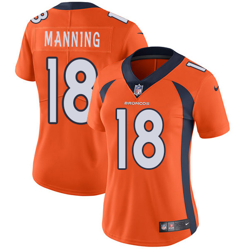 Nike Denver Broncos #18 Peyton Manning Orange Team Color Women’s Stitched NFL Vapor Untouchable Limited Jersey