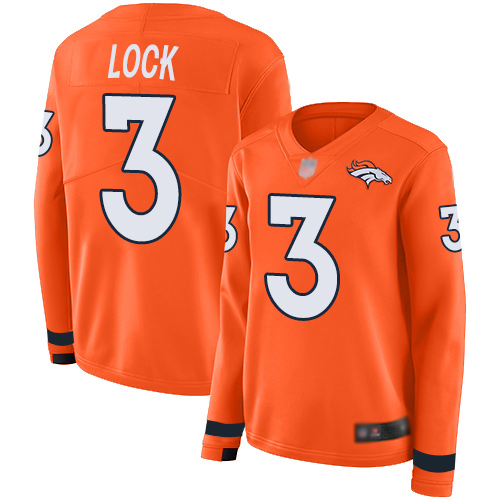 Nike Denver Broncos #3 Drew Lock Orange Team Color Women’s Stitched NFL Limited Therma Long Sleeve Jersey