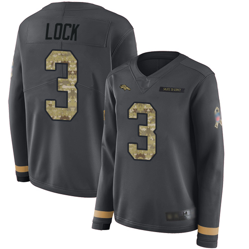 Nike Denver Broncos #3 Drew Lock Anthracite Salute to Service Women’s Stitched NFL Limited Therma Long Sleeve Jersey