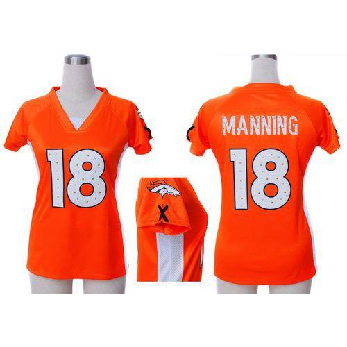 Nike Denver Broncos #18 Peyton Manning Orange Team Color Draft Him Name & Number Top Women’s Stitched NFL Elite Jersey