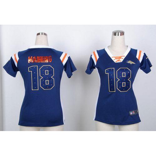 Nike Denver Broncos #18 Peyton Manning Navy Blue Women’s Stitched NFL Elite Draft Him Shimmer Jersey