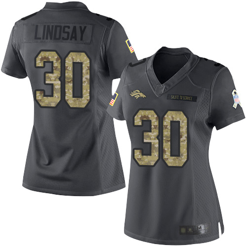 Nike Denver Broncos #30 Phillip Lindsay Black Women’s Stitched NFL Limited 2016 Salute to Service Jersey