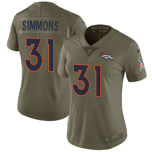 Nike Denver Broncos #31 Justin Simmons Olive Women’s Stitched NFL Limited 2017 Salute to Service Jersey