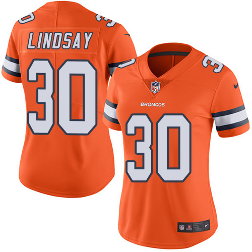 Nike Denver Broncos #30 Phillip Lindsay Orange Women’s Stitched NFL Limited Rush Jersey