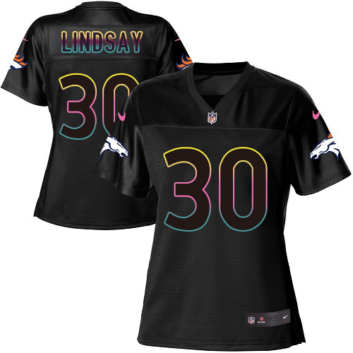 Nike Denver Broncos #30 Phillip Lindsay Black Women’s NFL Fashion Game Jersey