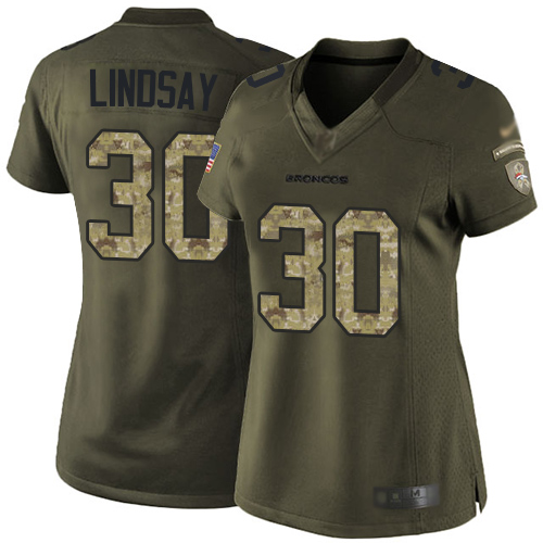Nike Denver Broncos #30 Phillip Lindsay Green Women’s Stitched NFL Limited 2015 Salute to Service Jersey