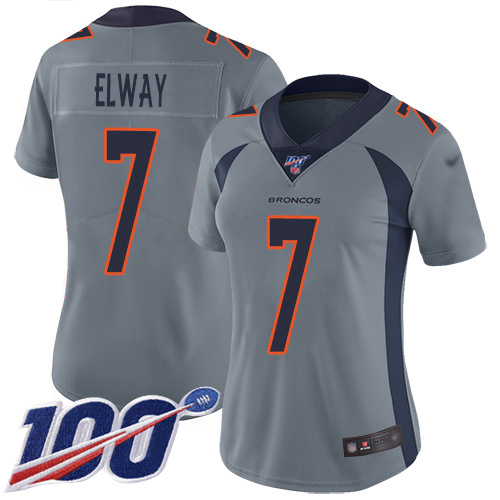 Nike Denver Broncos #7 John Elway Gray Women’s Stitched NFL Limited Inverted Legend 100th Season Jersey