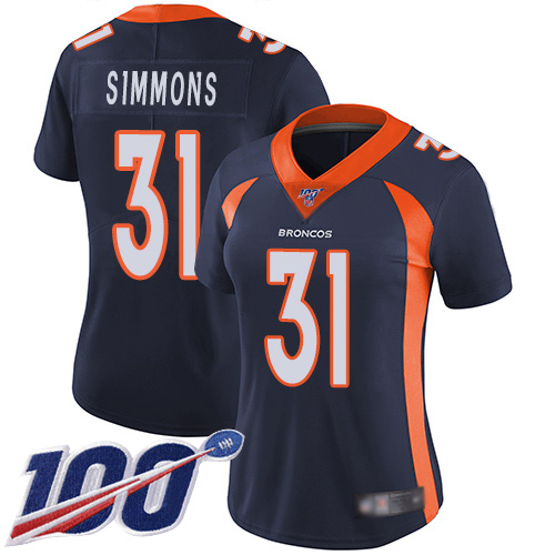 Nike Denver Broncos #31 Justin Simmons Navy Blue Alternate Women’s Stitched NFL 100th Season Vapor Limited Jersey