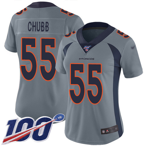 Nike Denver Broncos #55 Bradley Chubb Gray Women’s Stitched NFL Limited Inverted Legend 100th Season Jersey