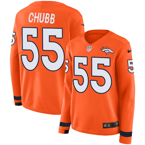 Nike Denver Broncos #55 Bradley Chubb Orange Team Color Women’s Stitched NFL Limited Therma Long Sleeve Jersey
