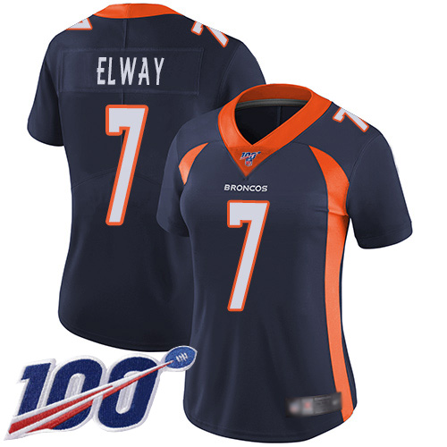 Nike Denver Broncos #7 John Elway Navy Blue Alternate Women’s Stitched NFL 100th Season Vapor Limited Jersey