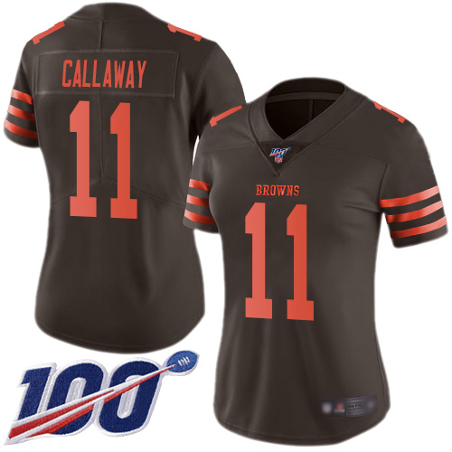Nike Cleveland Browns #11 Antonio Callaway Brown Women’s Stitched NFL Limited Rush 100th Season Jersey