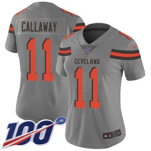 Nike Cleveland Browns #11 Antonio Callaway Gray Women’s Stitched NFL Limited Inverted Legend 100th Season Jersey