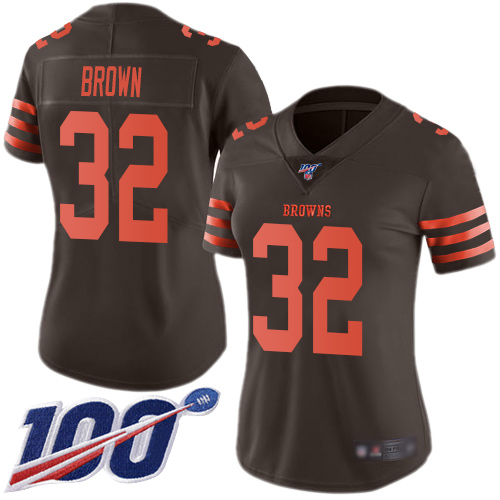 Nike Cleveland Browns #32 Jim Brown Brown Women’s Stitched NFL Limited Rush 100th Season Jersey