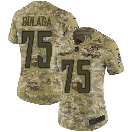 Nike Los Angeles Chargers #75 Bryan Bulaga Camo Women’s Stitched NFL Limited 2018 Salute To Service Jersey
