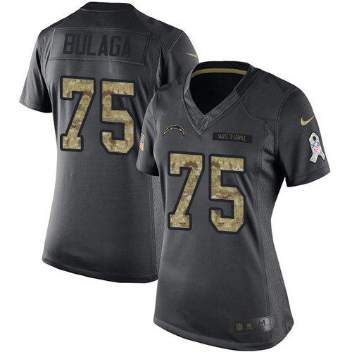 Nike Los Angeles Chargers #75 Bryan Bulaga Black Women’s Stitched NFL Limited 2016 Salute to Service Jersey