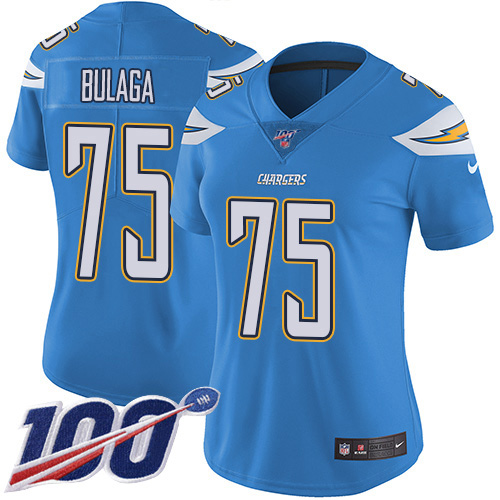 Nike Los Angeles Chargers #75 Bryan Bulaga Electric Blue Alternate Women’s Stitched NFL 100th Season Vapor Untouchable Limited Jersey