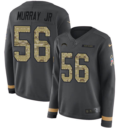 Nike Los Angeles Chargers #56 Kenneth Murray Jr Anthracite Salute to Service Women’s Stitched NFL Limited Therma Long Sleeve Jersey
