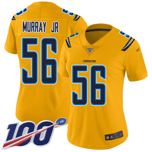 Nike Los Angeles Chargers #56 Kenneth Murray Jr Gold Women’s Stitched NFL Limited Inverted Legend 100th Season Jersey