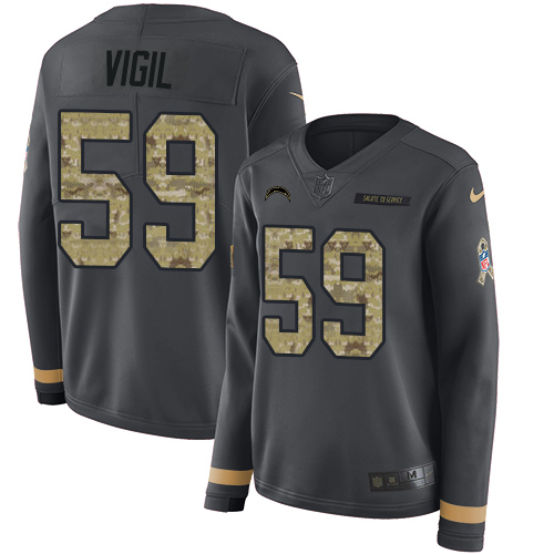Nike Los Angeles Chargers #59 Nick Vigil Anthracite Salute to Service Women’s Stitched NFL Limited Therma Long Sleeve Jersey