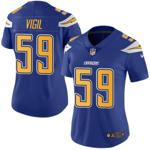 Nike Los Angeles Chargers #59 Nick Vigil Electric Blue Women’s Stitched NFL Limited Rush Jersey