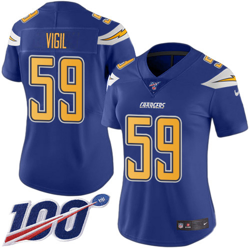 Nike Los Angeles Chargers #59 Nick Vigil Electric Blue Women’s Stitched NFL Limited Rush 100th Season Jersey