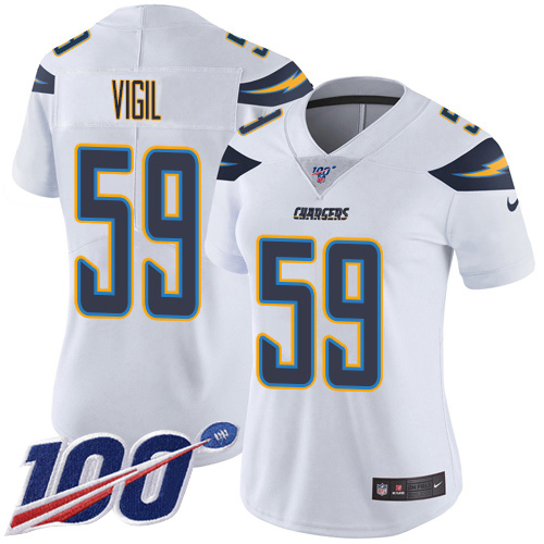 Nike Los Angeles Chargers #59 Nick Vigil White Women’s Stitched NFL 100th Season Vapor Untouchable Limited Jersey