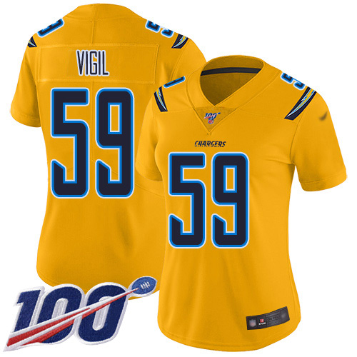 Nike Los Angeles Chargers #59 Nick Vigil Gold Women’s Stitched NFL Limited Inverted Legend 100th Season Jersey