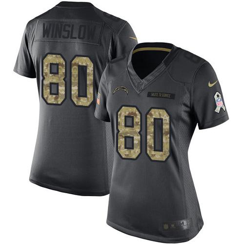 Nike Los Angeles Chargers #80 Kellen Winslow Black Women’s Stitched NFL Limited 2016 Salute to Service Jersey