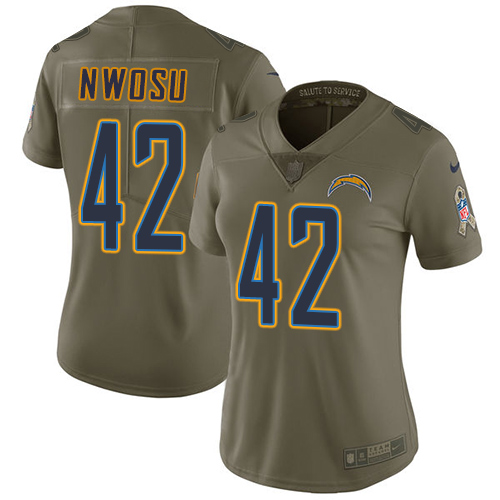 Nike Los Angeles Chargers #42 Uchenna Nwosu Olive Women’s Stitched NFL Limited 2017 Salute to Service Jersey