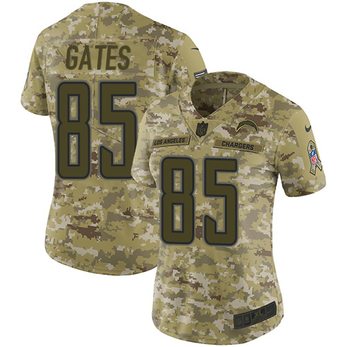 Nike Los Angeles Chargers #85 Antonio Gates Camo Women’s Stitched NFL Limited 2018 Salute to Service Jersey