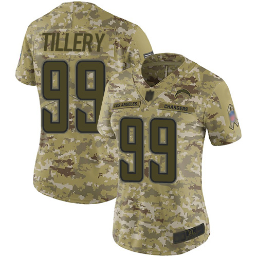 Nike Los Angeles Chargers #99 Jerry Tillery Camo Women’s Stitched NFL Limited 2018 Salute to Service Jersey