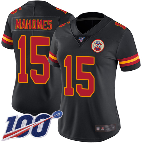 Nike Kansas City Chiefs #15 Patrick Mahomes Black Women’s Stitched NFL Limited Rush 100th Season Jersey