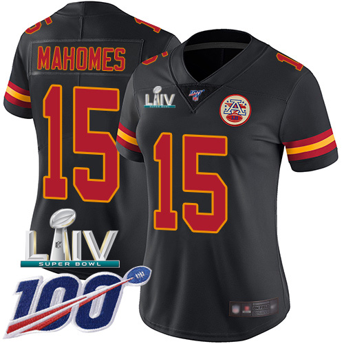 Nike Kansas City Chiefs #15 Patrick Mahomes Black Super Bowl LIV 2020 Women’s Stitched NFL Limited Rush 100th Season Jersey