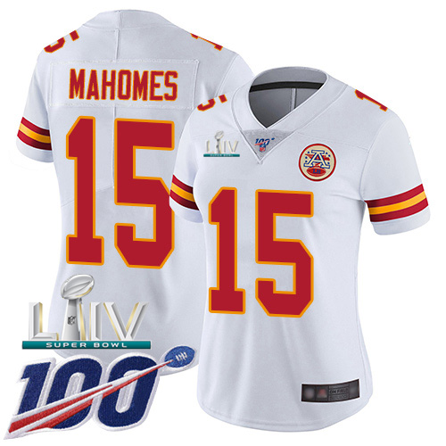 Nike Kansas City Chiefs #15 Patrick Mahomes White Super Bowl LIV 2020 Women’s Stitched NFL 100th Season Vapor Untouchable Limited Jersey