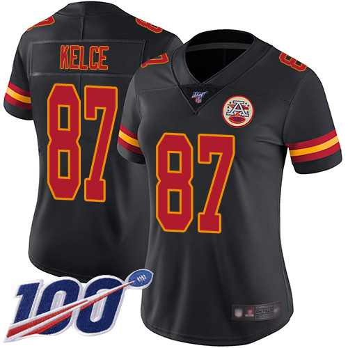 Nike Kansas City Chiefs #87 Travis Kelce Black Women’s Stitched NFL Limited Rush 100th Season Jersey
