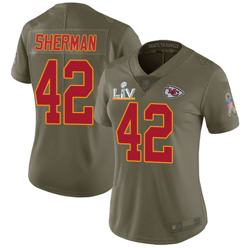 Nike Kansas City Chiefs No42 Anthony Sherman Olive Women's Super Bowl LV Bound Stitched NFL Limited 2017 Salute To Service Jersey