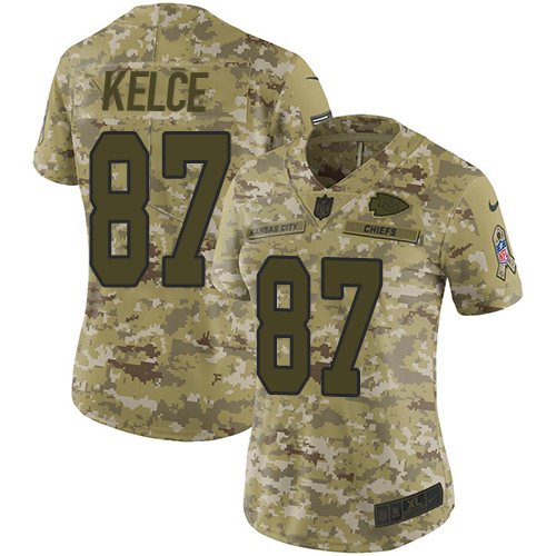 Nike Kansas City Chiefs #87 Travis Kelce Camo Women’s Stitched NFL Limited 2018 Salute to Service Jersey