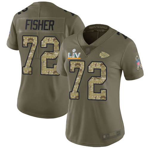 Nike Kansas City Chiefs #72 Eric Fisher Olive/Camo Women’s Super Bowl LV Bound Stitched NFL Limited 2017 Salute To Service Jersey