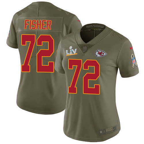 Nike Kansas City Chiefs #72 Eric Fisher Olive Women’s Super Bowl LV Bound Stitched NFL Limited 2017 Salute To Service Jersey