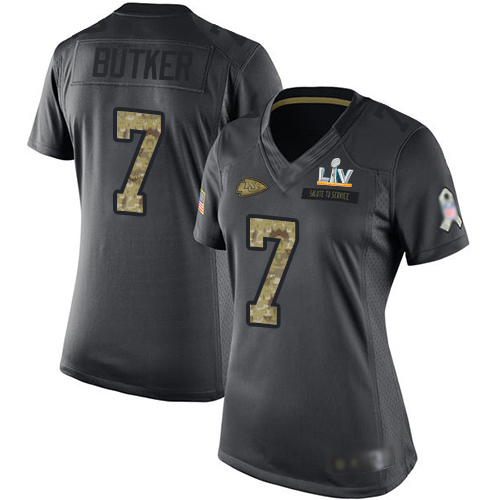Nike Kansas City Chiefs #7 Harrison Butker Black Women’s Super Bowl LV Bound Stitched NFL Limited 2016 Salute to Service Jersey