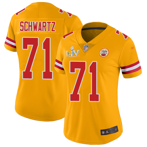 Nike Kansas City Chiefs #71 Mitchell Schwartz Gold Women’s Super Bowl LV Bound Stitched NFL Limited Inverted Legend Jersey